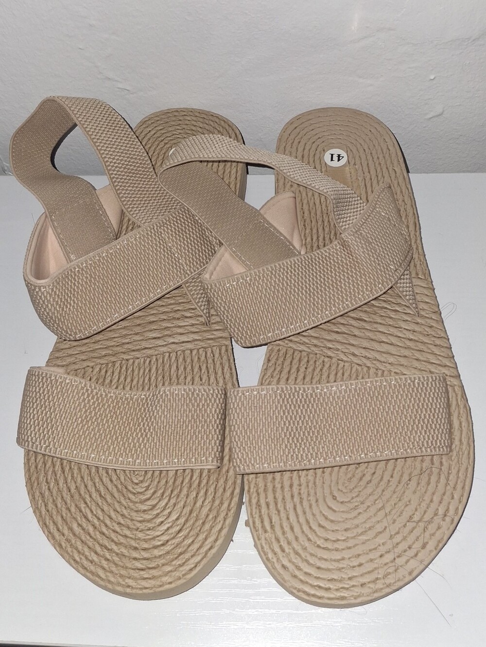 Beige Women's Casual Strap Sandals - Neutral Comfort Size 41